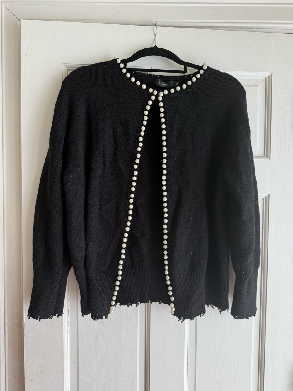 ZESICA Black Pearl Trim Open Front Knit Cardigan Sweater XL
